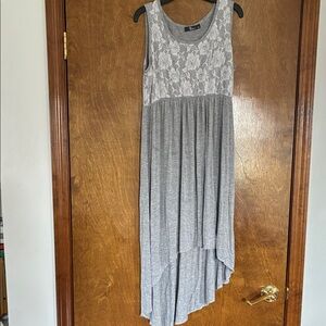 Pinc Gray Lace-Top Asymmetrical High-Low Dress